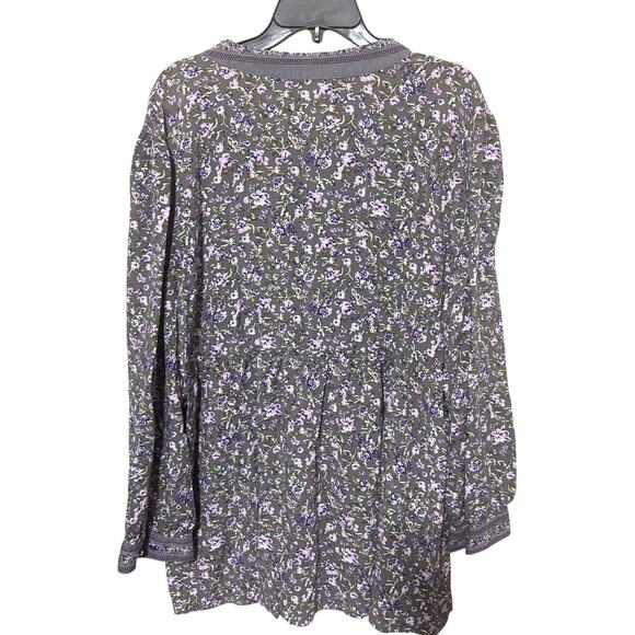 Woman Within Top 1X Purple Floral Blouse Babydoll Boho Peasant 22/24 - Picture 7 of 8